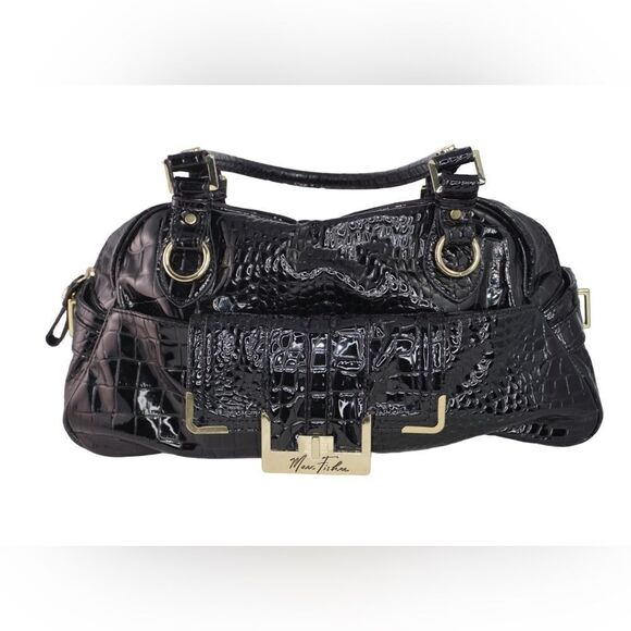 Marc Fisher Black Croc Shoulder Bag - Picture 1 of 12